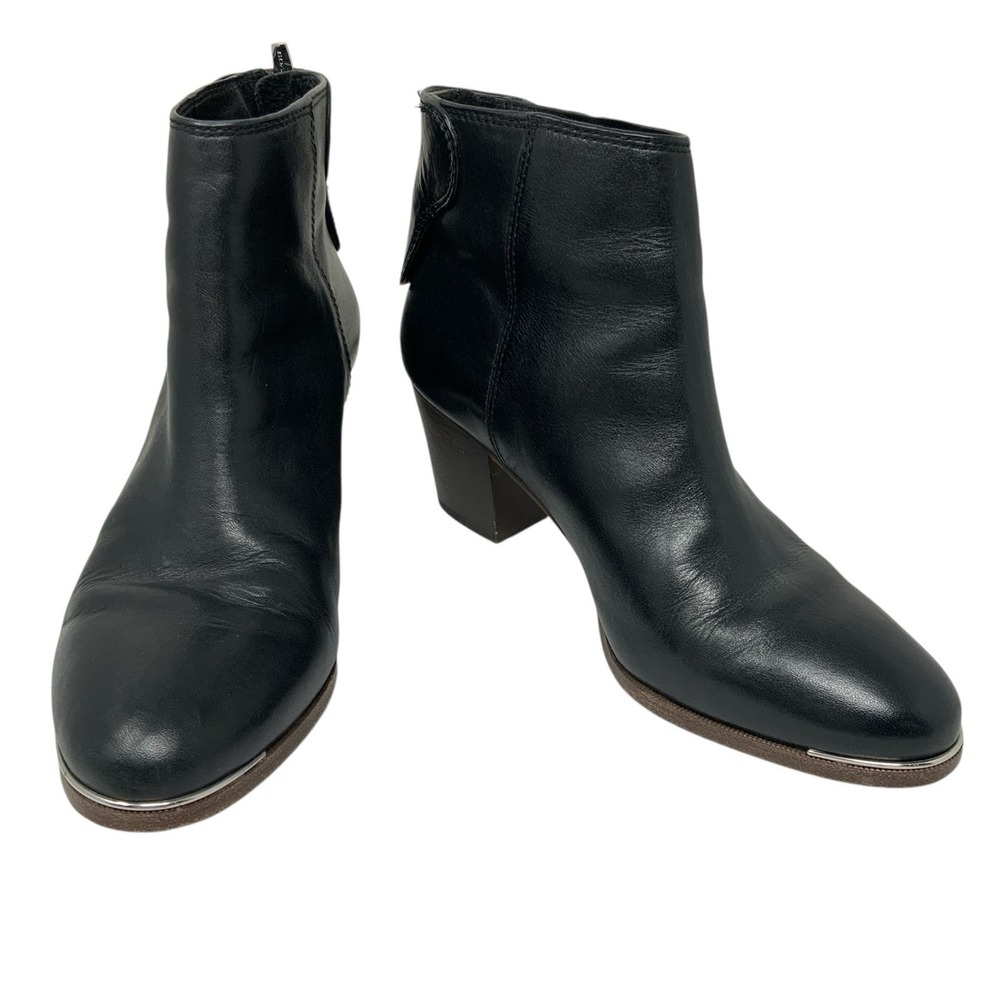 Coach Waldorf Black Leather Ankle Boot Silver Toe Trim Chunky Heel‎ Size 8 - Picture 2 of 15